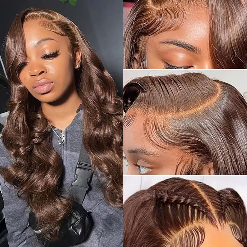 30-36" Chocolate Brown Body Wave HD Lace Front Wig