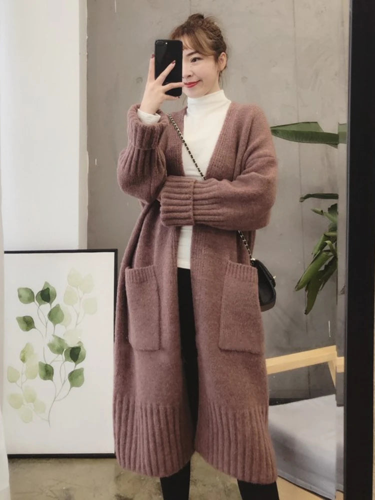 "Women’s Knitted Cardigan - Vintage Long Sweater Coat"