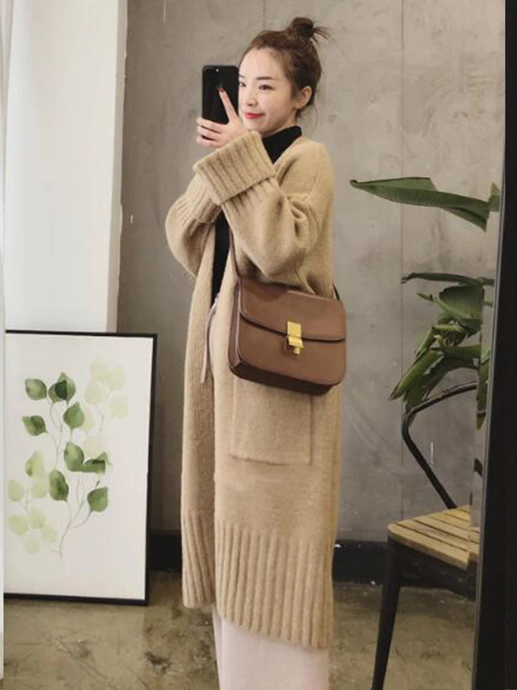 "Women’s Knitted Cardigan - Vintage Long Sweater Coat"