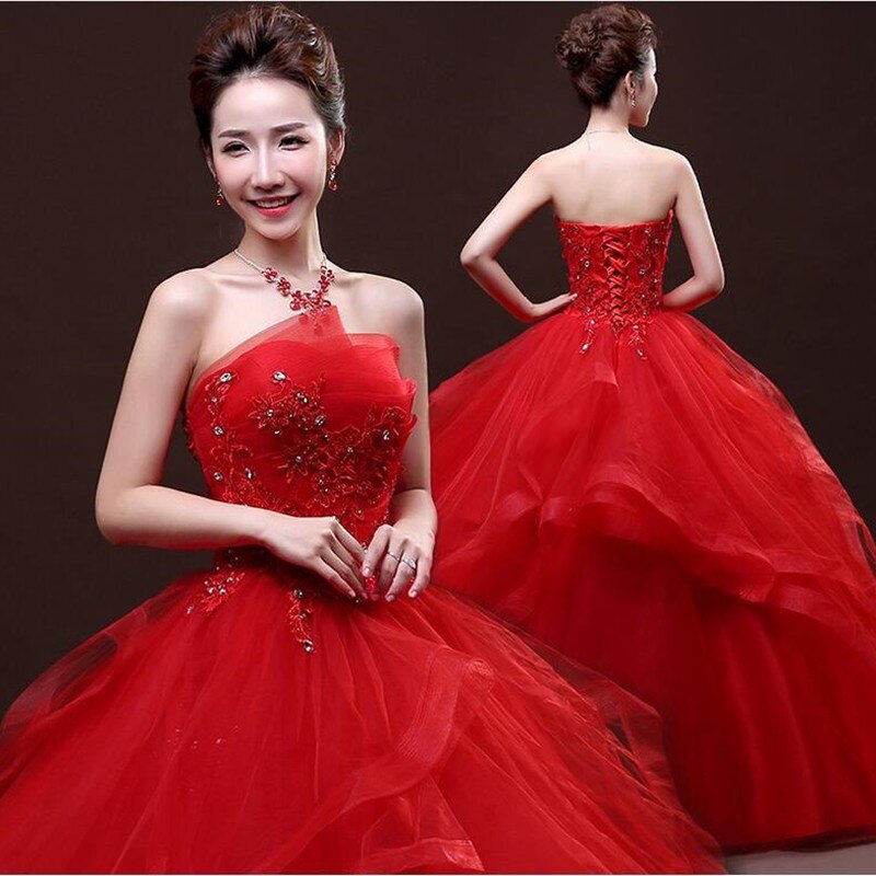 Real Photo RED Romantic Strapless Blue Wedding Dress  Plus Size Vestido De Novia Vintage