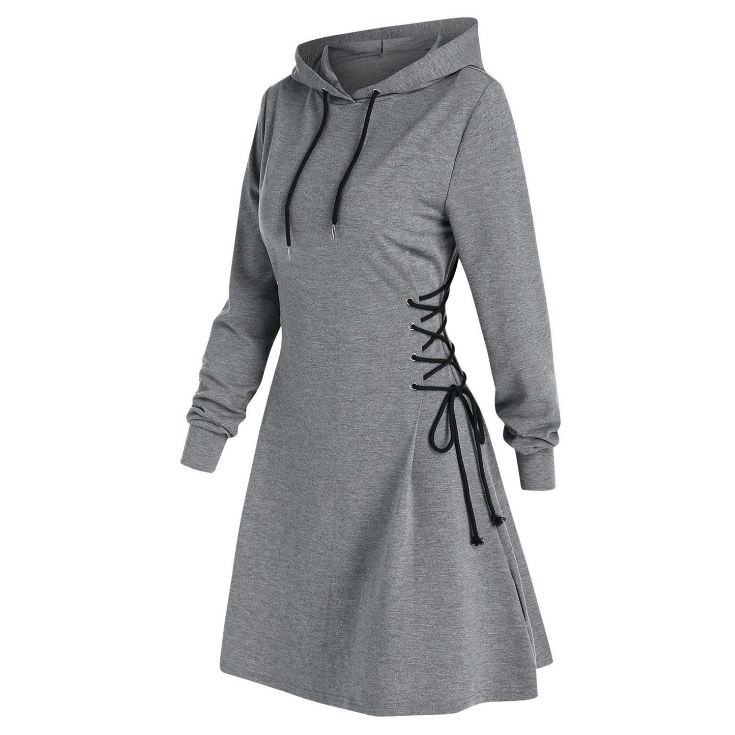 Women's Slim Fit V-Necktie-Waist Hoodie Dress – Long Sleeve,