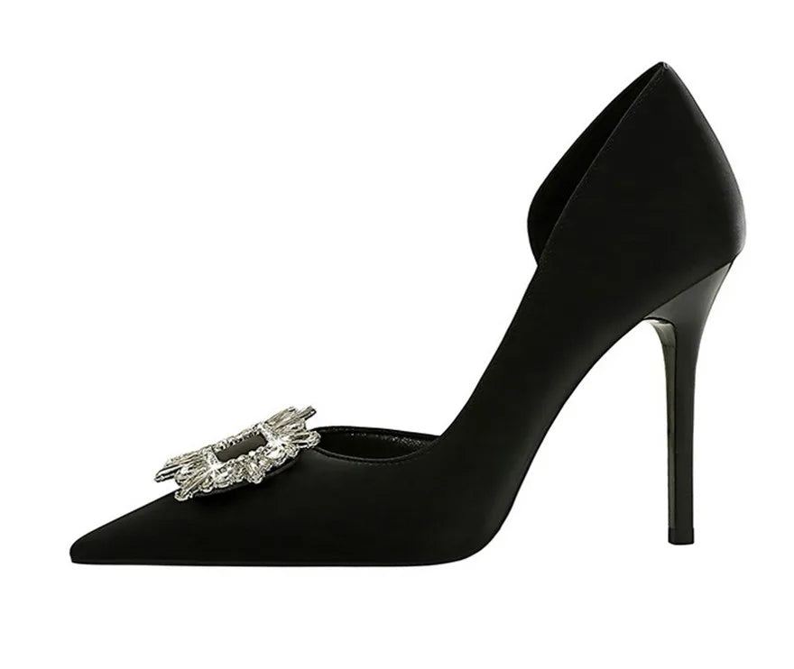 BIGTREE Blue Black Fashion Crystal Square Buckle Women Pumps