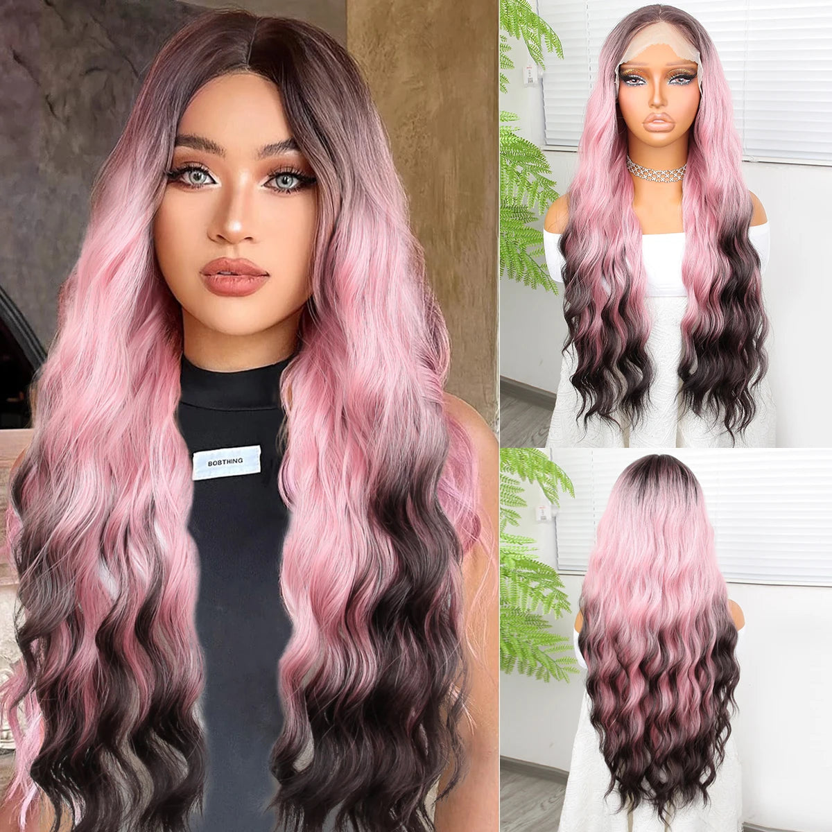 "Ombre 28'' Wavy Grey Lace Front Wig - Synthetic, Heat-Resistant"