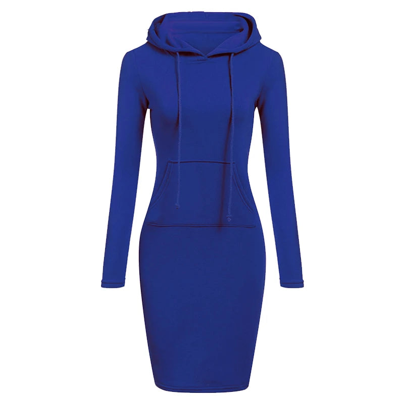 Newest Women's Solid Color Hooded Long Sleeve Dress - S-3XL