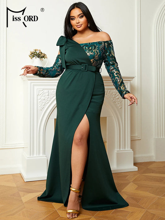 Missord Plus Size Strapless Colorblock Emerald Green Gown Evening Dress Formal Occasion Dresses