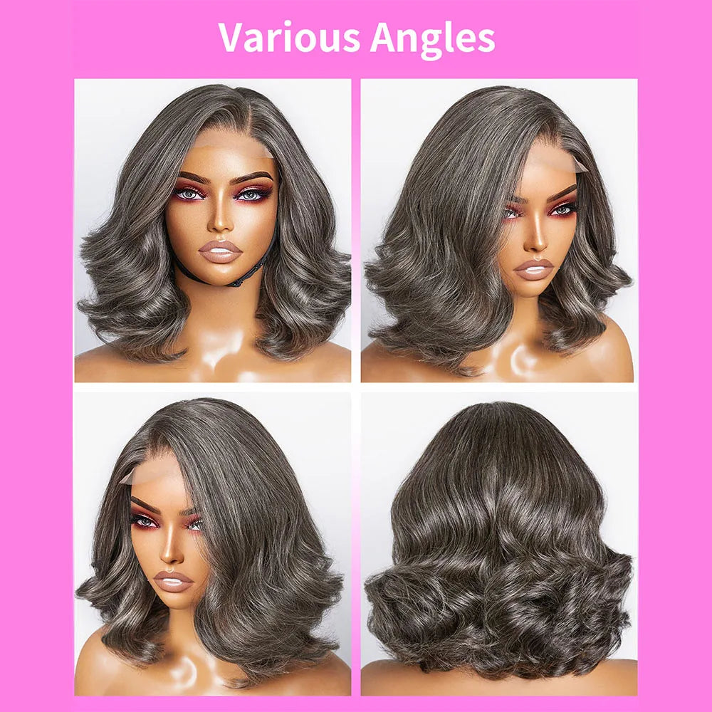 "Salt & Pepper 5x5 HD Lace Front Bob Wig for Black Women"