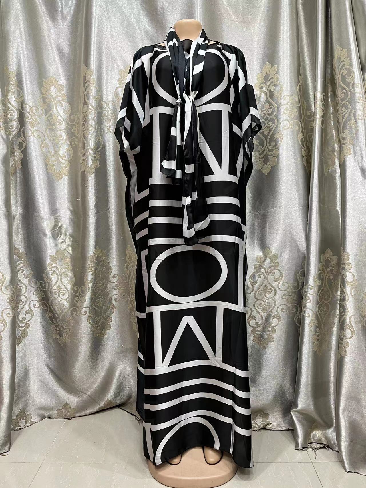 2023 New Style Fashion Oversize African Women Clothing Dubai Dashiki Abaya Free Size Print Design With Scarf Loose Long Dress