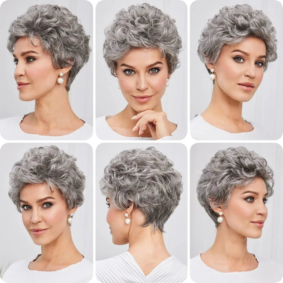 Grey Short Curly Bob Wig with Bangs- Fluffy Synthetic Hair for Women"