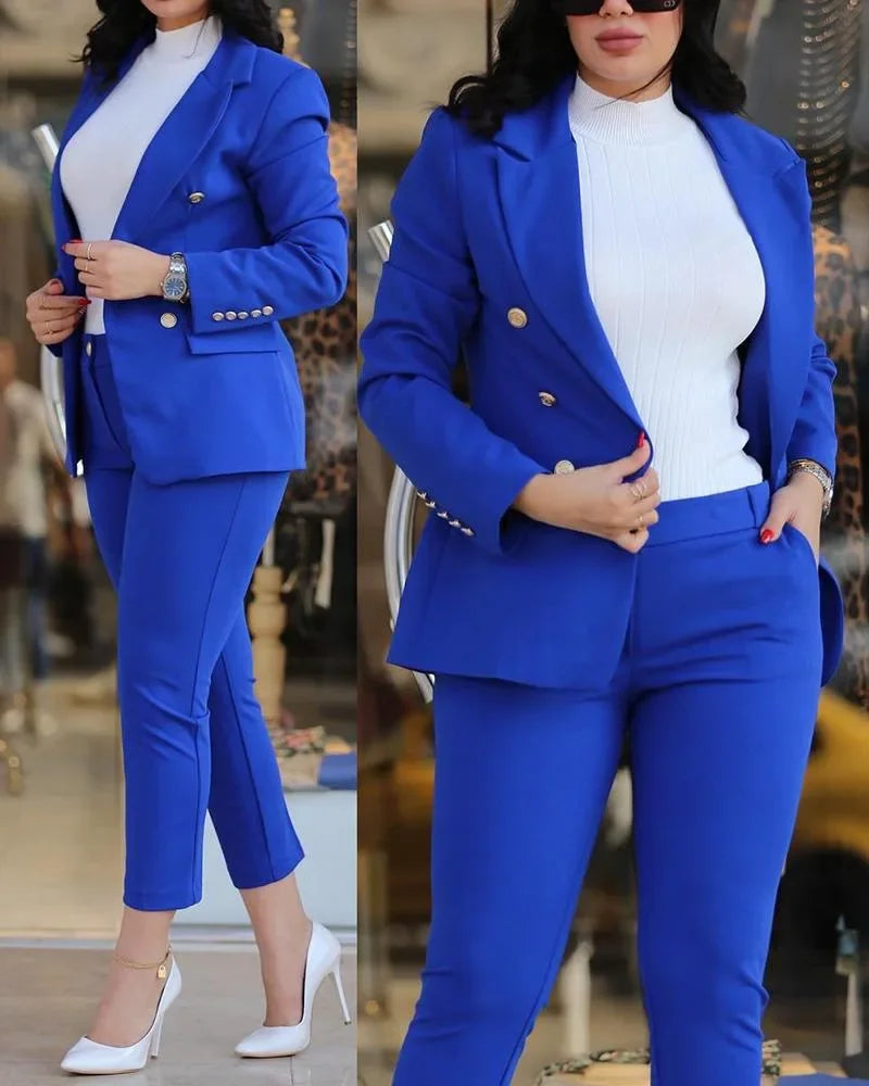 2pcs Women Office Clothing Set Long Sleeve Blazer Jacket