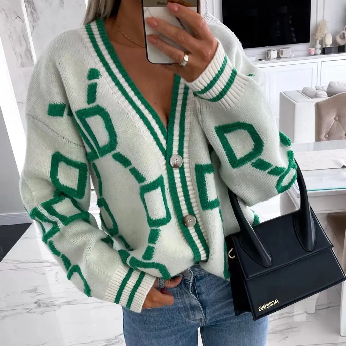 Autumn Winter Knitted Cardigan Fashion V-Neck Sweater