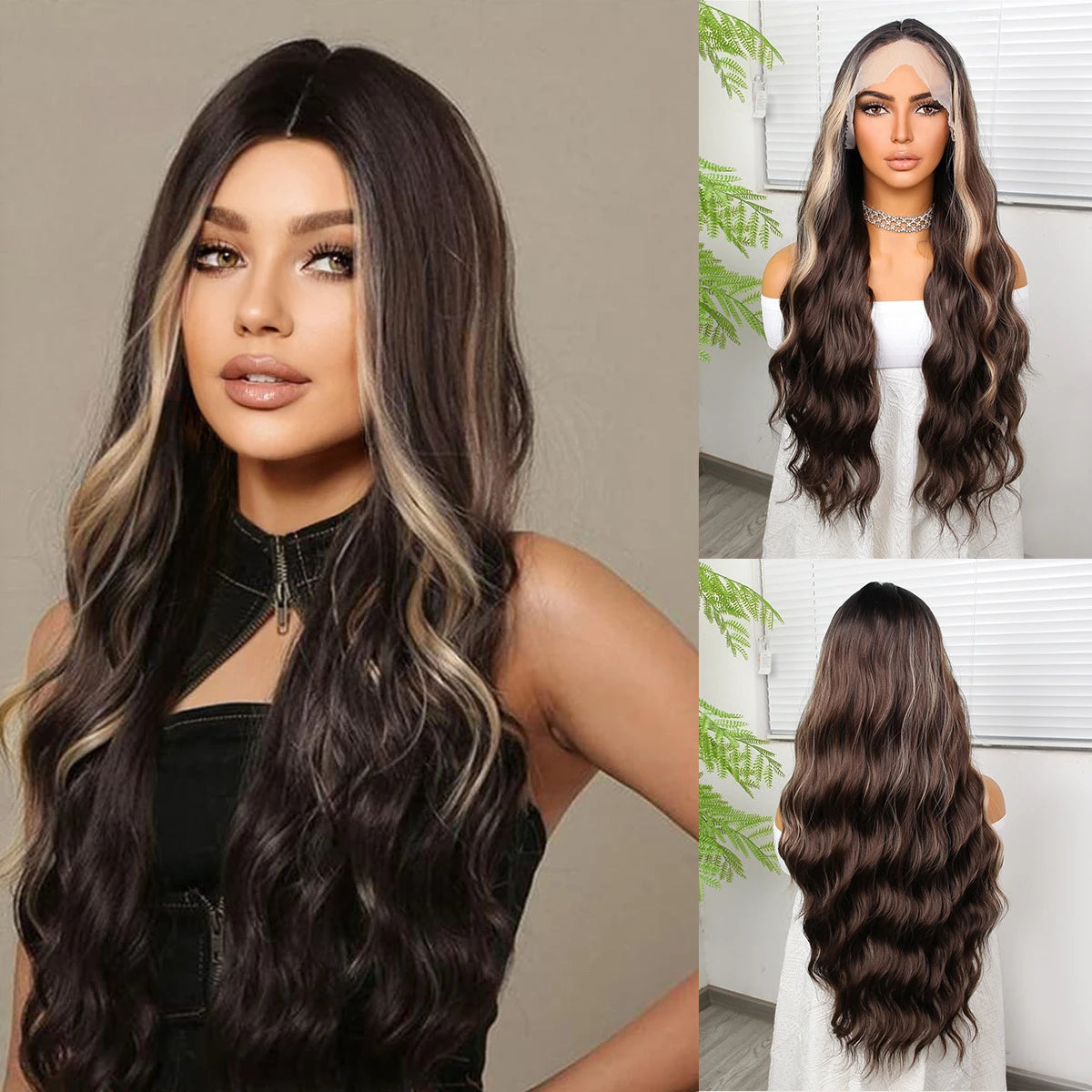 "Ombre 28'' Wavy Grey Lace Front Wig - Synthetic, Heat-Resistant"