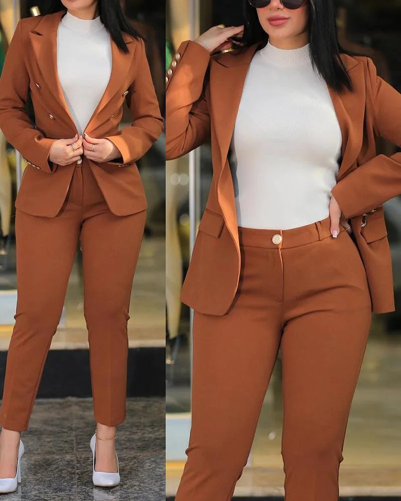 2pcs Women Office Clothing Set Long Sleeve Blazer Jacket