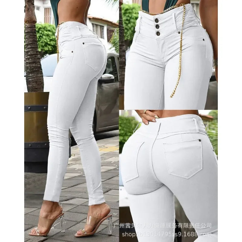 Trousers Khaki High Waist Tight Skinny Pants Pocket Design