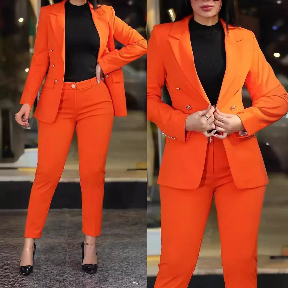 2pcs Women Office Clothing Set Long Sleeve Blazer Jacket