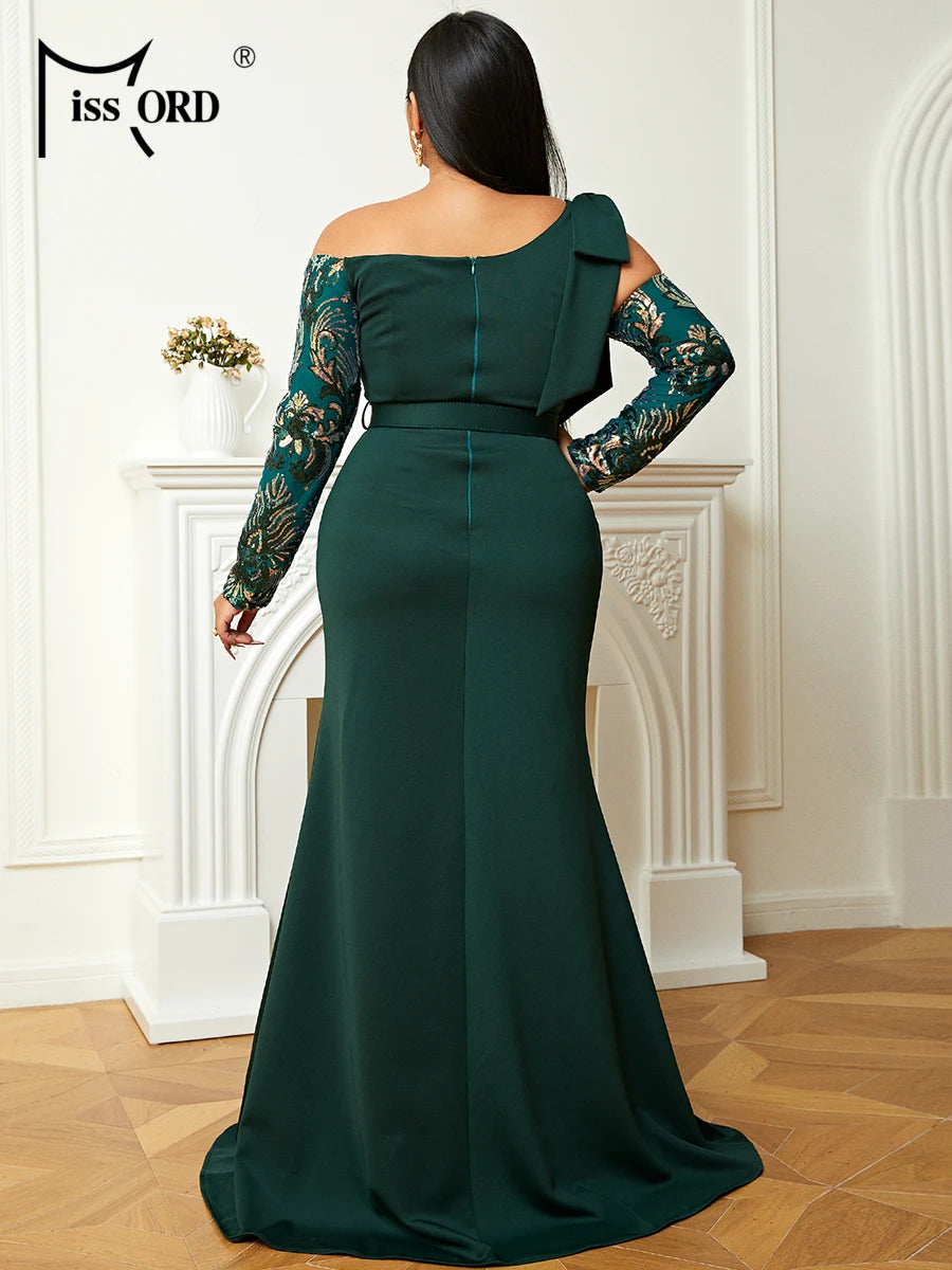 Plus Size Strapless Colorblock Emerald Green Gown Evening Dress