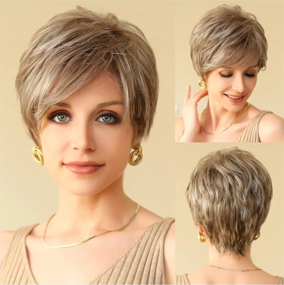 Grey Short Curly Bob Wig with Bangs- Fluffy Synthetic Hair for Women"