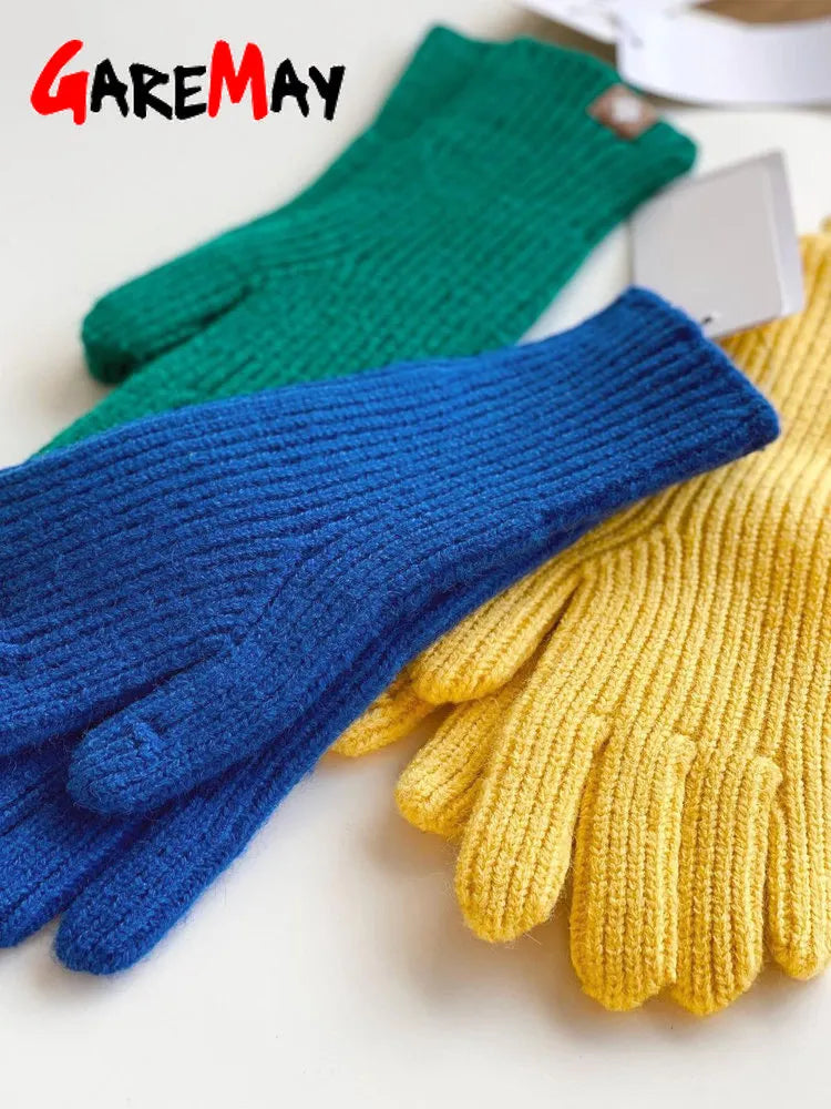 Autumn Winter Gloves Green Elegant Warm Vintage Gloves Knitted