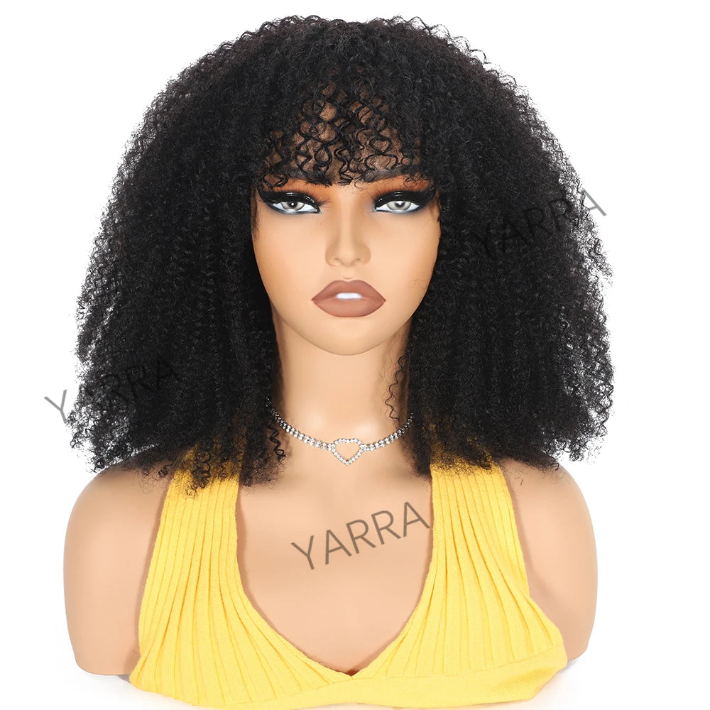 "Afro Kinky Curly Wig with Bangs – 100% Human Hair