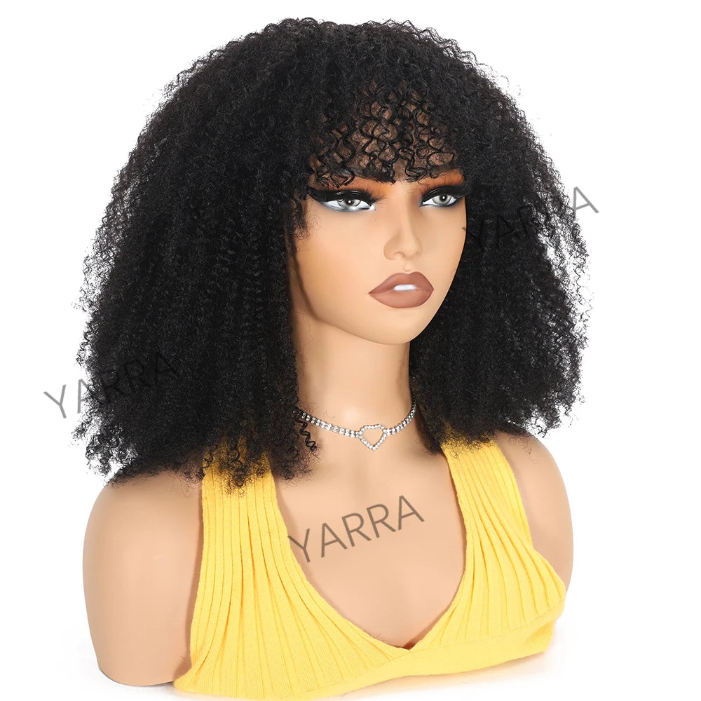 "Afro Kinky Curly Wig with Bangs – 100% Human Hair