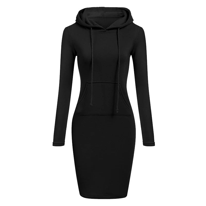 Newest Women's Solid Color Hooded Long Sleeve Dress - S-3XL