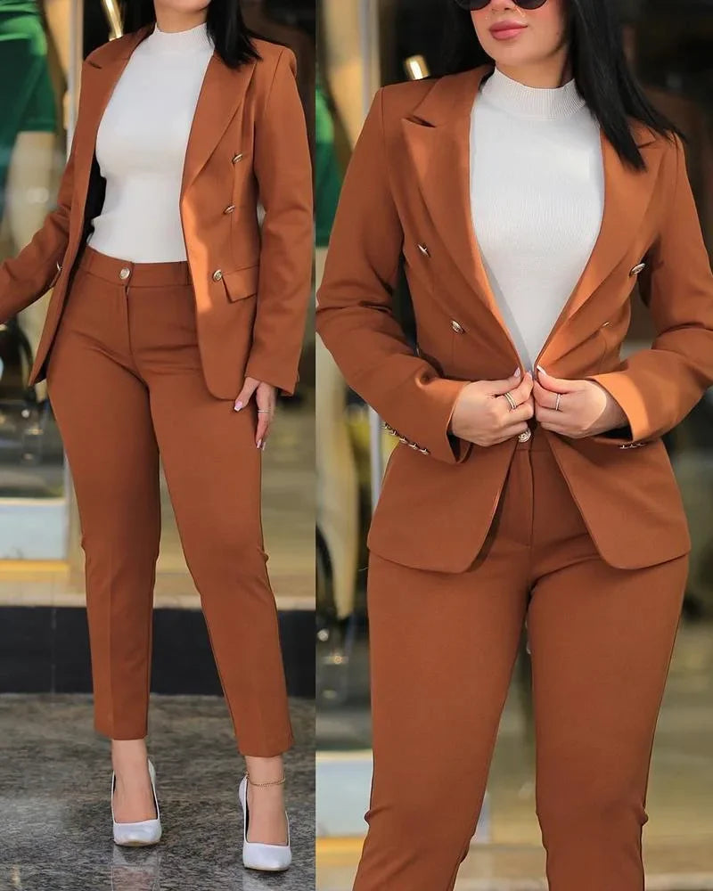 2pcs Women Office Clothing Set Long Sleeve Blazer Jacket