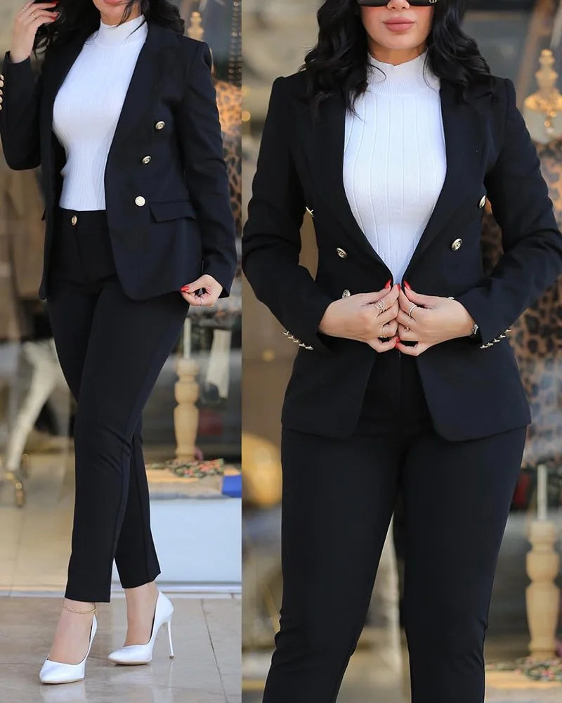 2pcs Women Office Clothing Set Long Sleeve Blazer Jacket