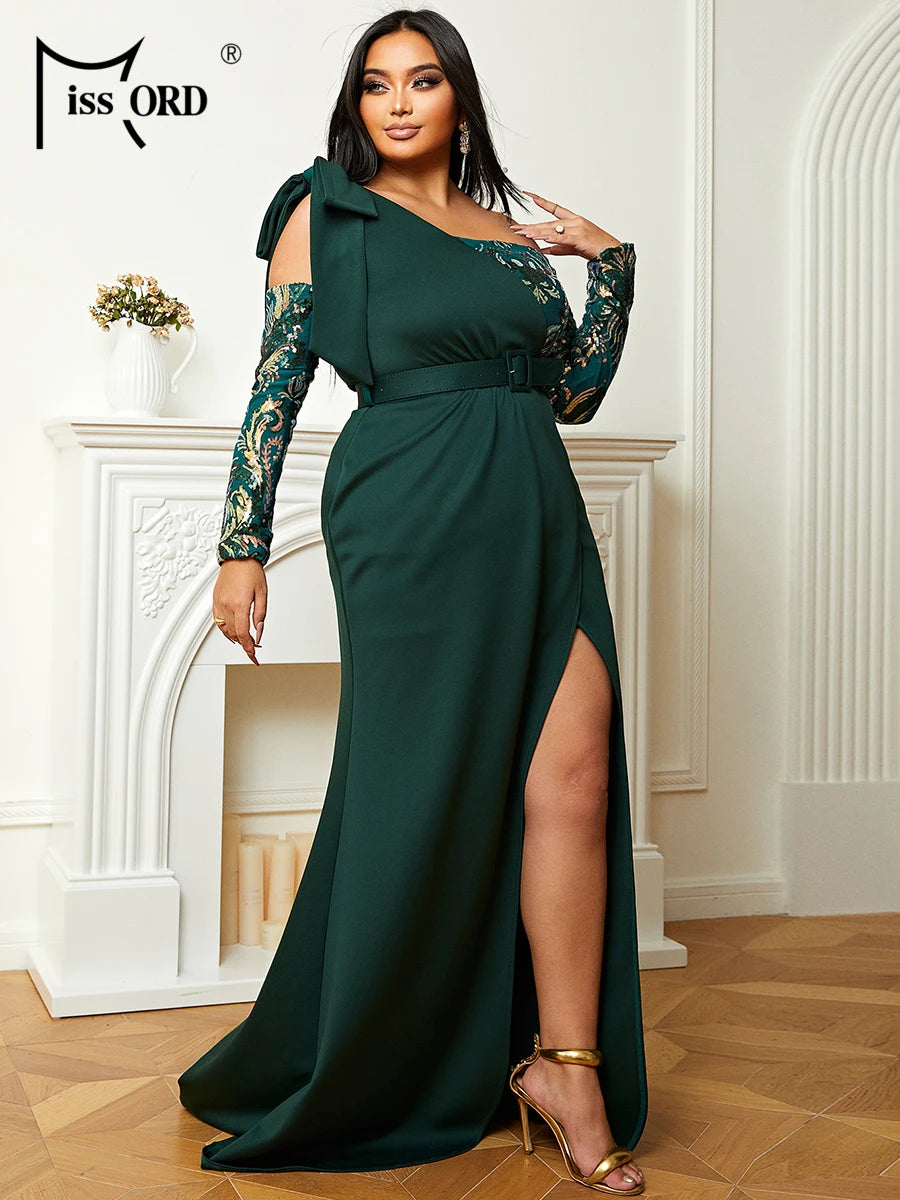 Plus Size Strapless Colorblock Emerald Green Gown Evening Dress