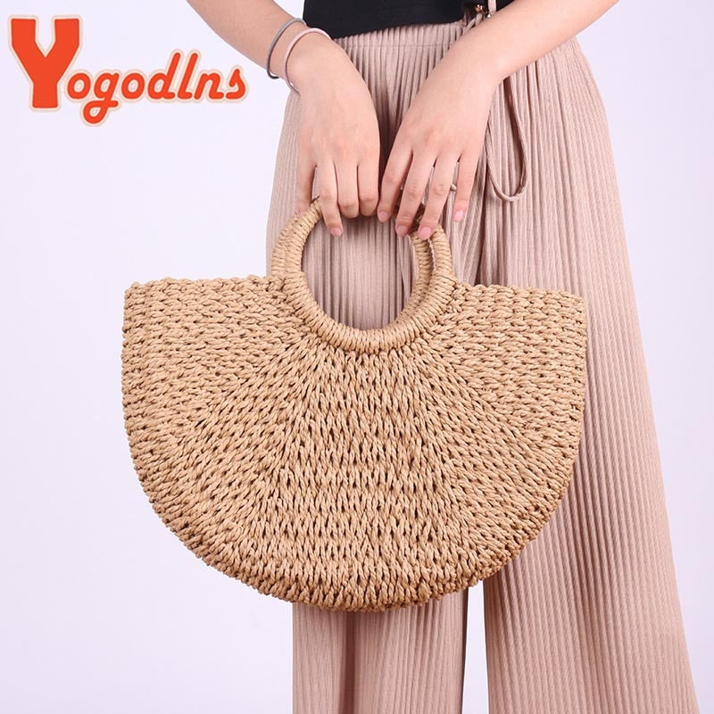 Yogodlns New Fashion MOON Straw Tote Bag