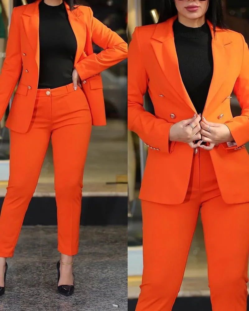 2pcs Women Office Clothing Set Long Sleeve Blazer Jacket