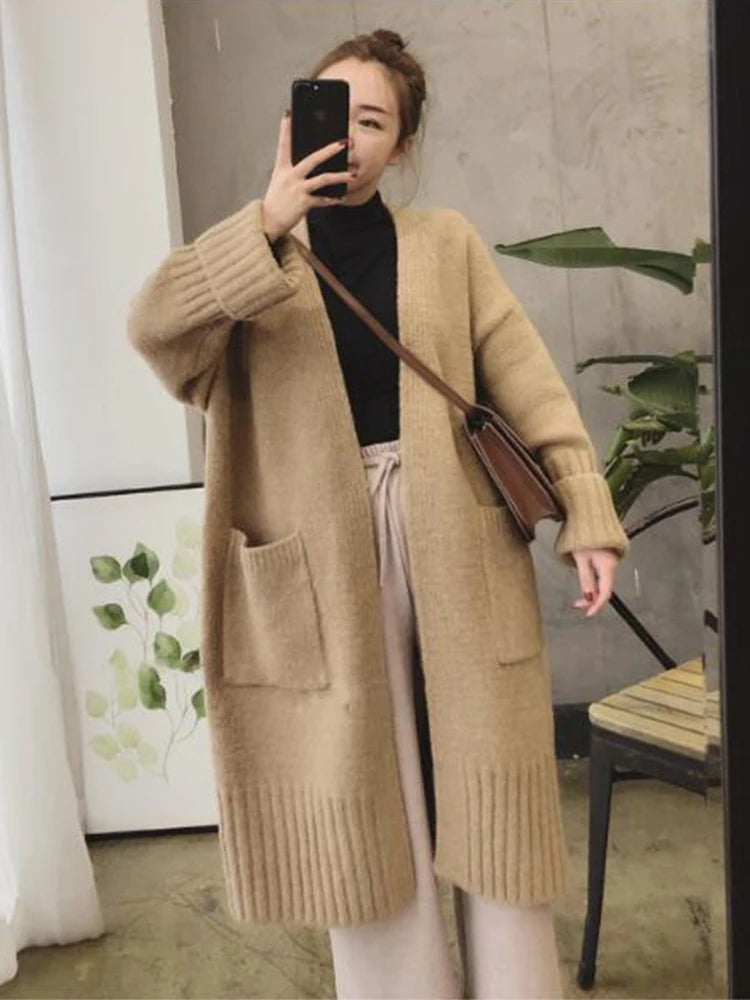 "Women’s Knitted Cardigan - Vintage Long Sweater Coat"