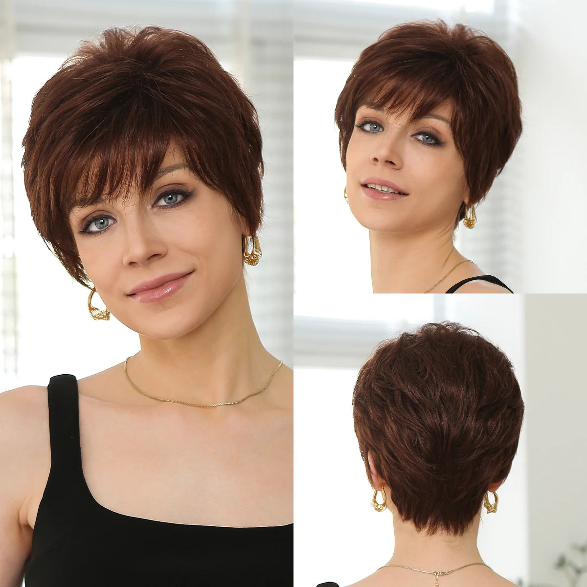 Grey Short Curly Bob Wig with Bangs- Fluffy Synthetic Hair for Women"