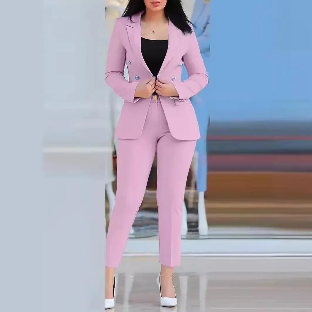 2pcs Women Office Clothing Set Long Sleeve Blazer Jacket