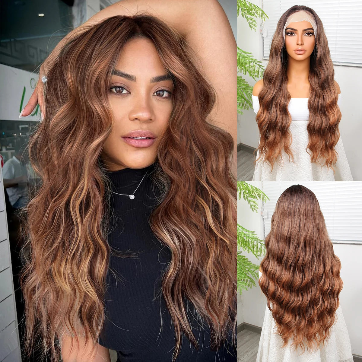 "Ombre 28'' Wavy Grey Lace Front Wig - Synthetic, Heat-Resistant"