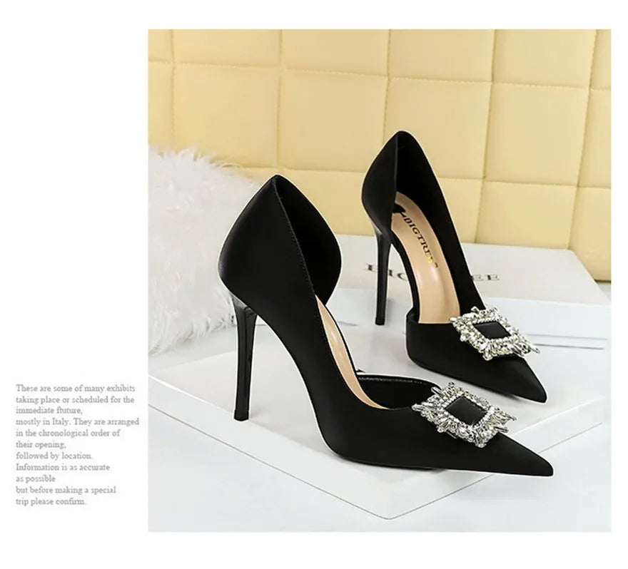 BIGTREE Blue Black Fashion Crystal Square Buckle Women Pumps