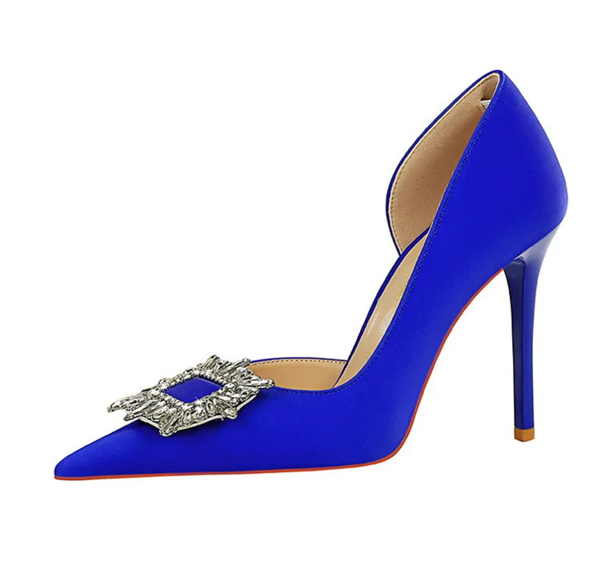 BIGTREE Blue Black Fashion Crystal Square Buckle Women Pumps