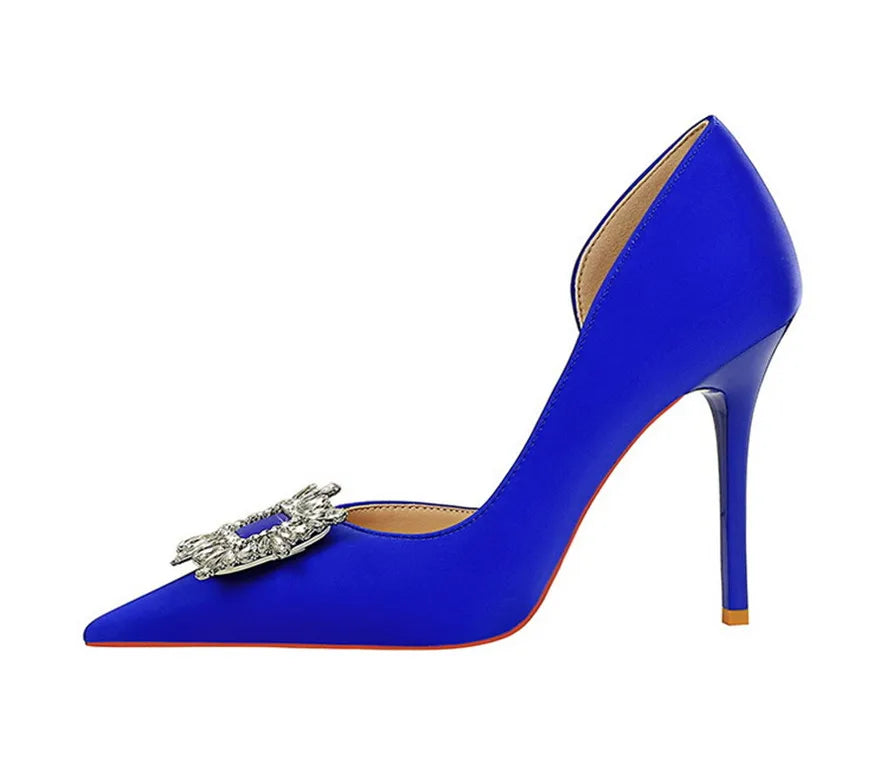 BIGTREE Blue Black Fashion Crystal Square Buckle Women Pumps