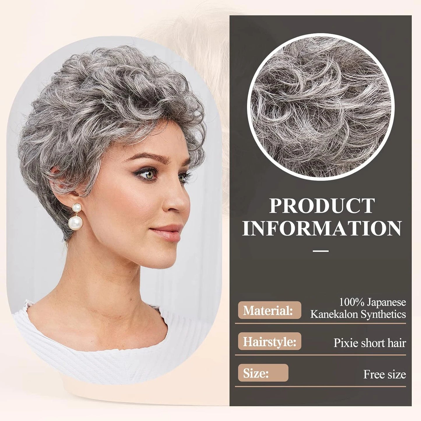 Grey Short Curly Bob Wig with Bangs- Fluffy Synthetic Hair for Women"