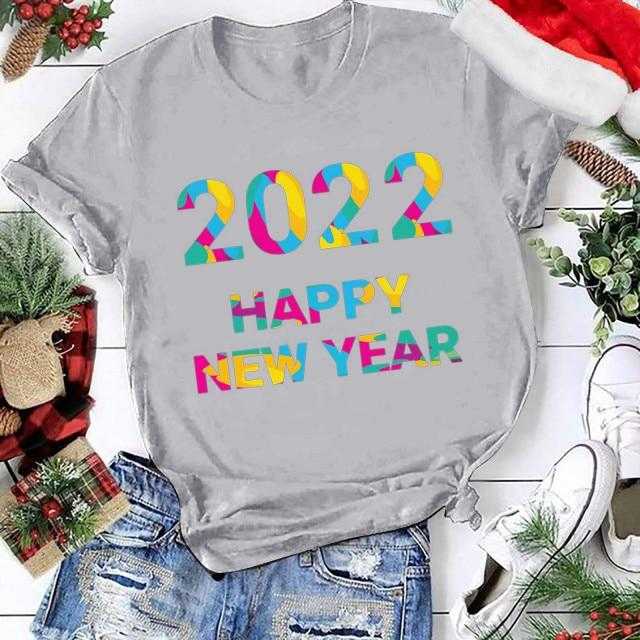 2022 Happy New Year Casual Women T-Shirts Short sleeve