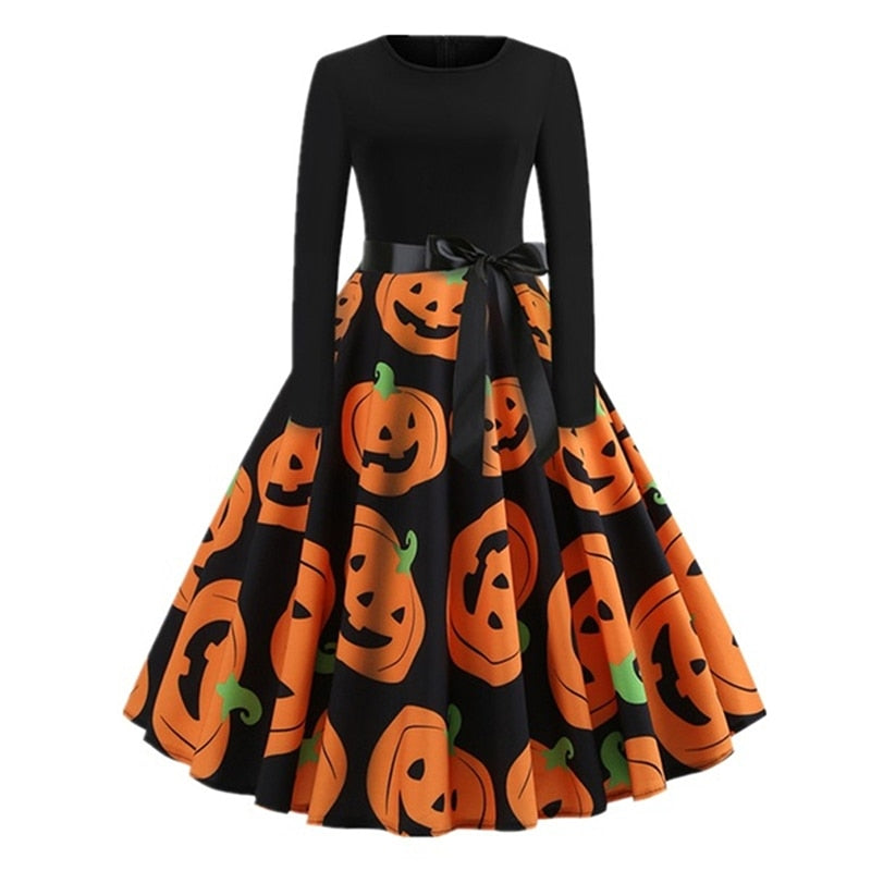 Fancy Pumpkin Halloween Dress Long Sleeve