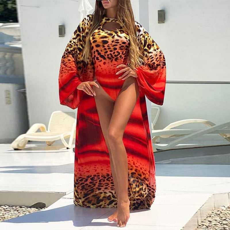 Sexy Leopard Print Swimsuit Swimwear Cover-Up