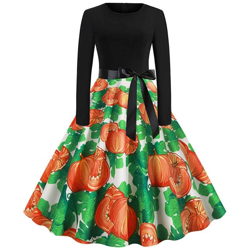 Fancy Pumpkin Halloween Dress Long Sleeve