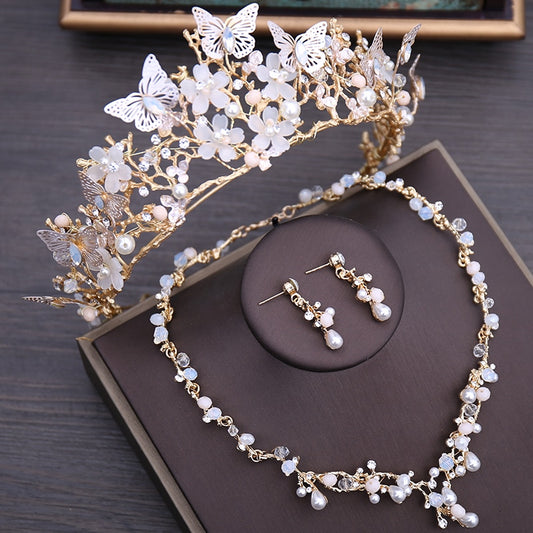Luxury Crystal Beads Pearl Butterfly Costume Jewelry Sets