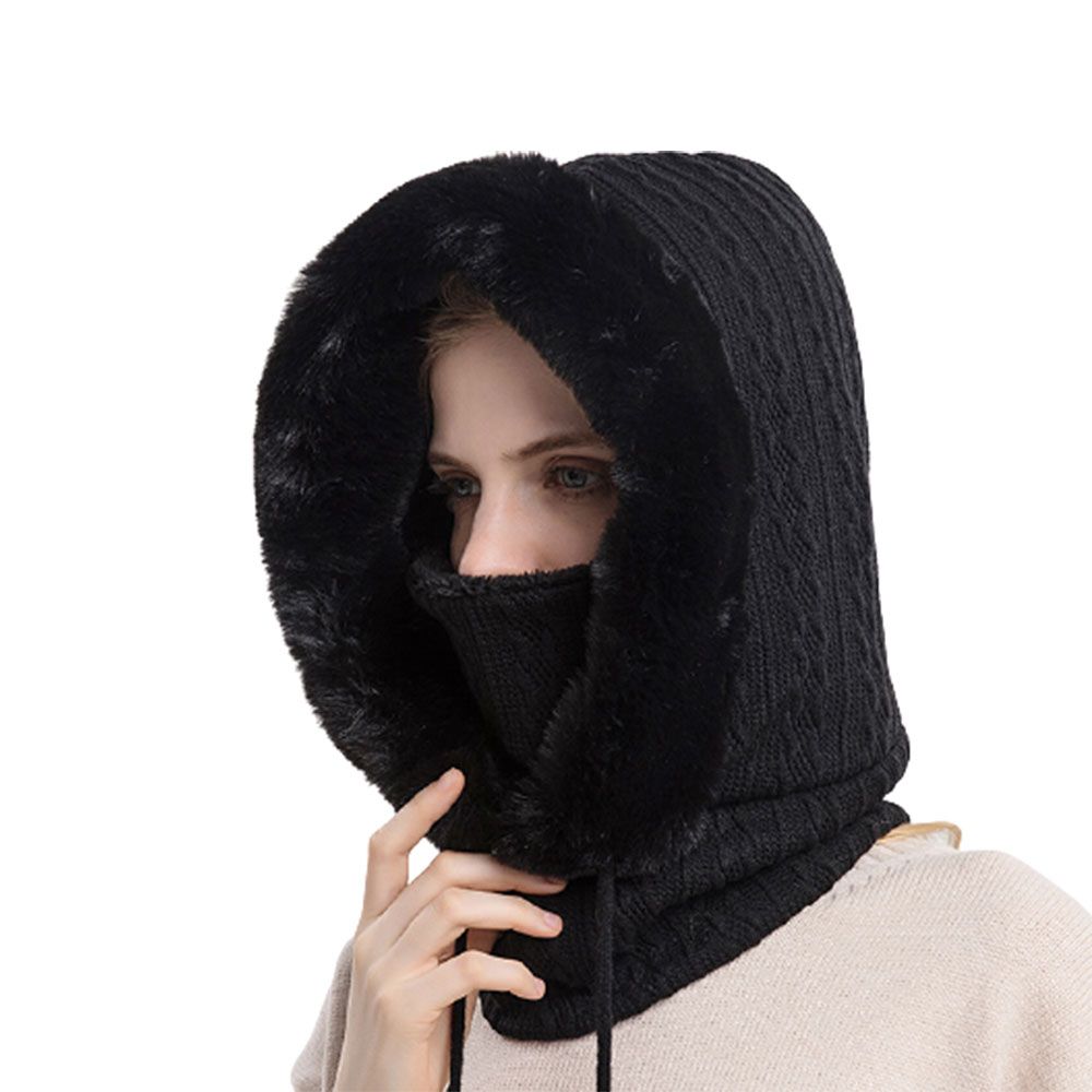 Winter Fur Cap Mask Set Hooded for Women