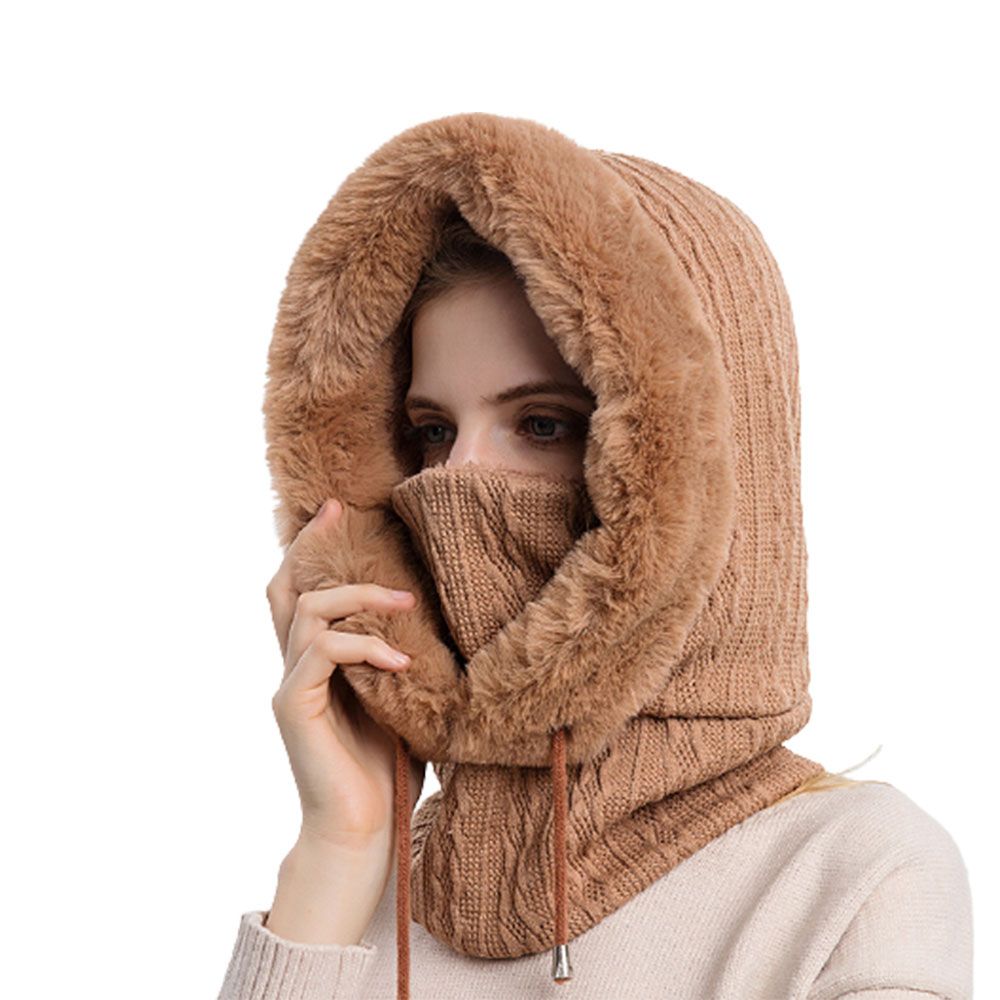 Winter Fur Cap Mask Set Hooded for Women