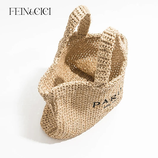 Raffia Crochet Bucket Straw Tote Bag