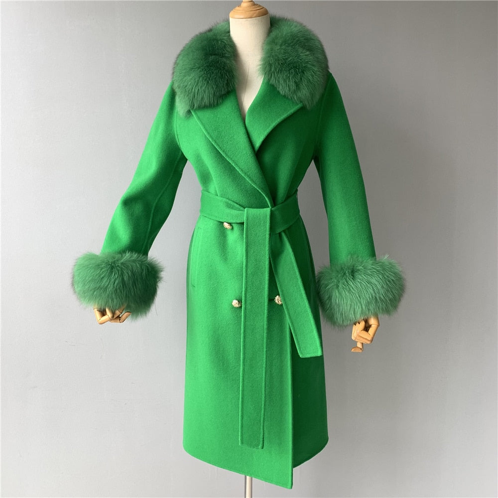 Women Cashmere Wool Trench Jacket