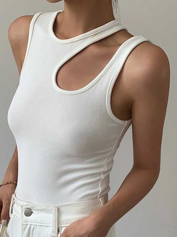 Casual White Cut Out Women T-Shirt