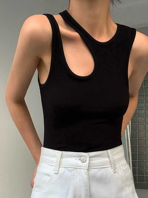 Casual White Cut Out Women T-Shirt