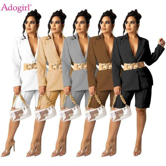 Adogirl Elegant Women Business Suit Long Sleeve Work Uniforms Female Outfits
