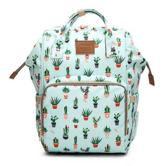 Brand Green Cactus Diaper Backpack Waterproof Mom Travel Nursing Bags